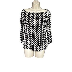 Diane Von Furstenberg Theresa  Size 8 Silk Long Sleeve Blouse Ivory Black